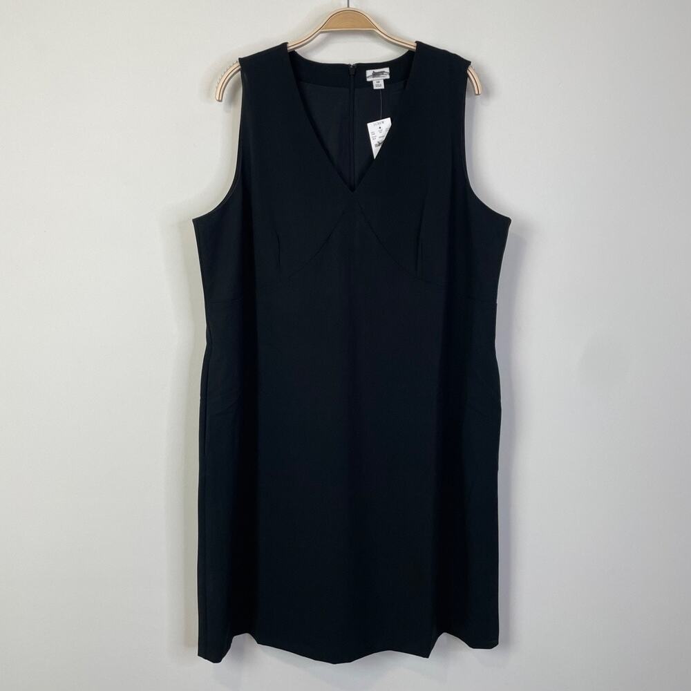J. Crew Factory Sleeveless V-Neck Shift Dress Black CC318 Sz 18‎ Work Office